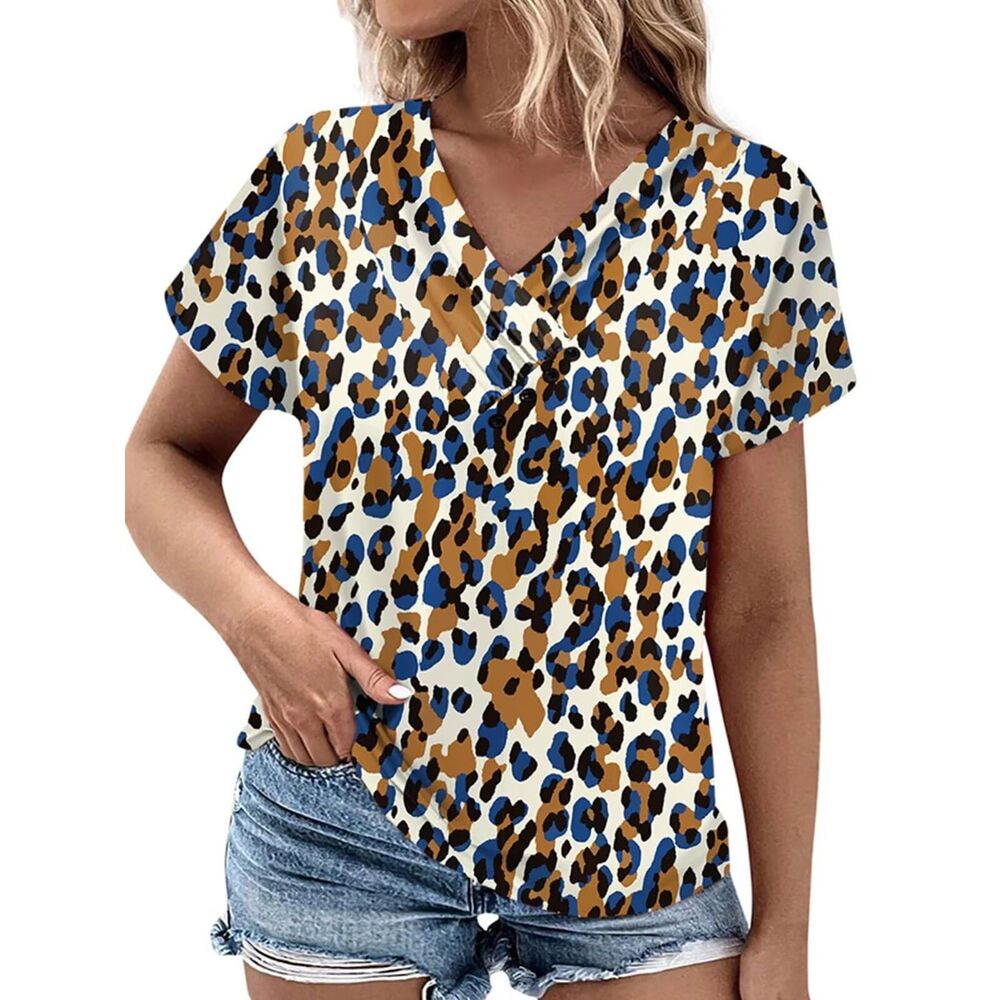 V Neck Tshirts Short Sleeve  Floral/Pattern Top, SIZE XL, 1KK-165T002
